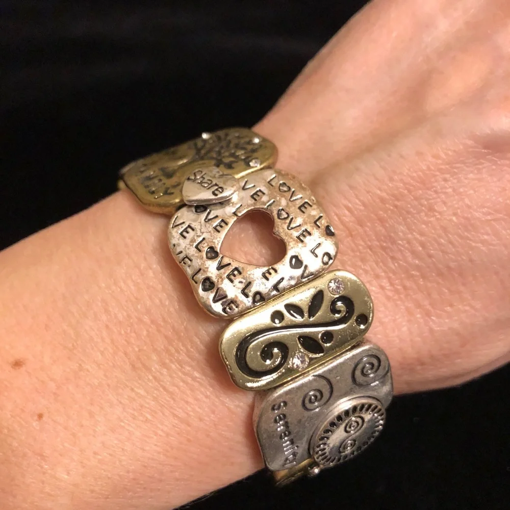Mixed Metal Spiral Pattern Inspirational Statement Bracelet